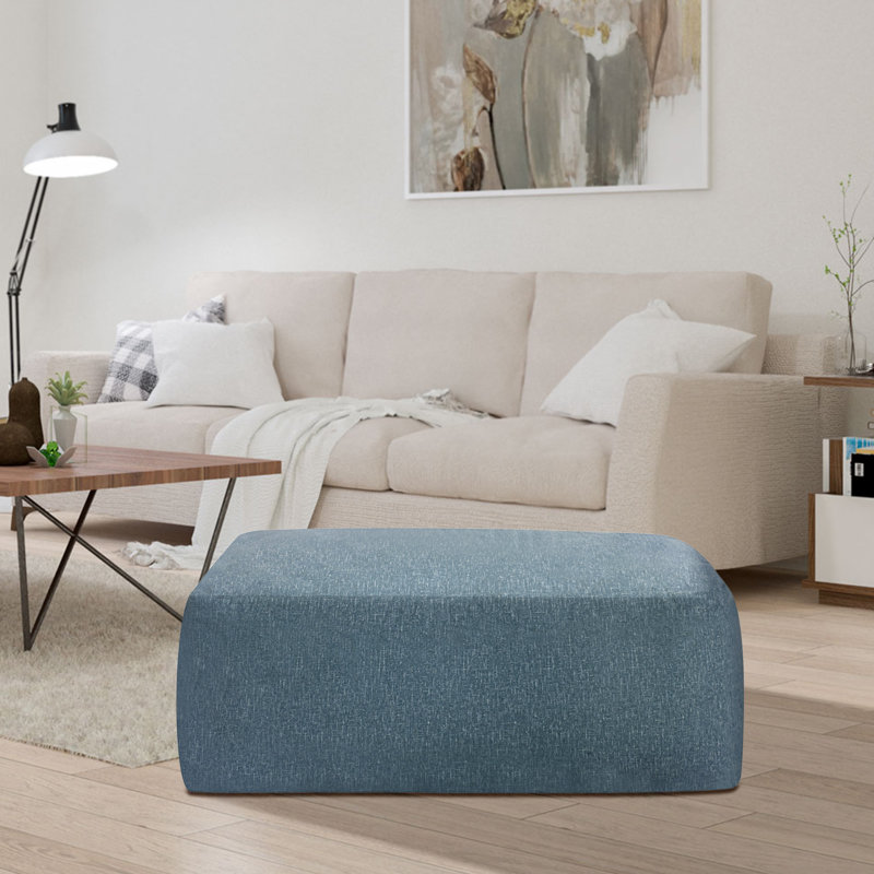 Repose-pieds rectangulaire en velours de 42 po de largeur Olius, Bleu