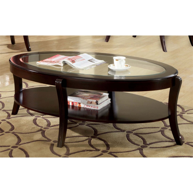 Table basse contemporaine contemporaine avec plateau en verre biseauté et tablette inférieure en bois massif, parfaite pour les salons modernes