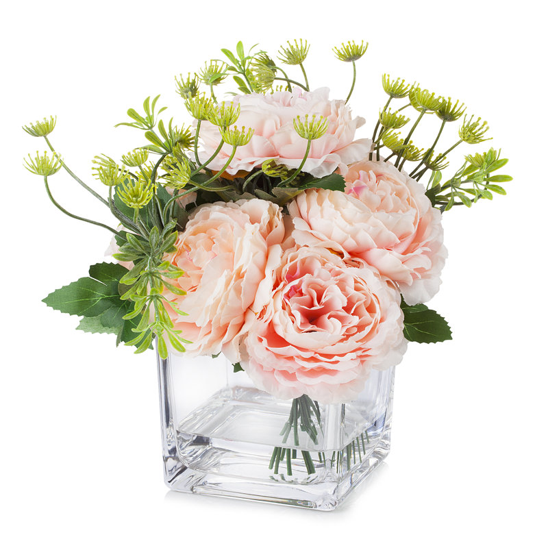 Arrangement floral de pivoines en soie mélangées dans un vase, Rose