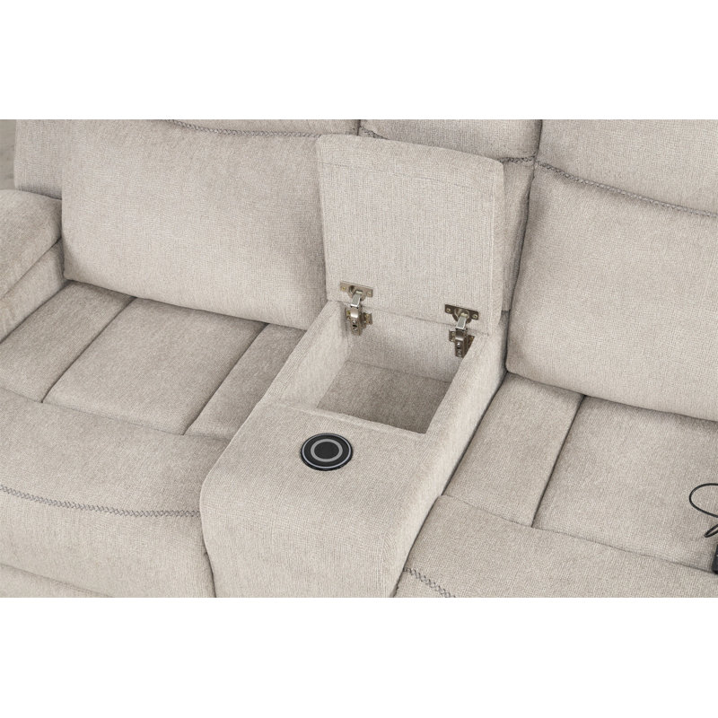 Causeuse Galya en chenille gris clair avec console Galya