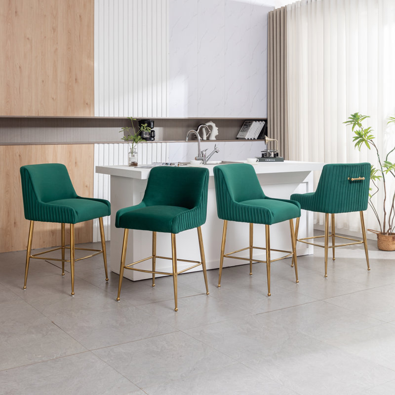 Tufted Velvet Counter Stool, Green
