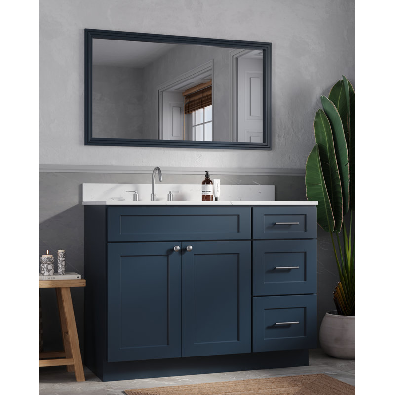 Meuble-lavabo simple avec plateau en quartz Disar, Gauche, Bleu