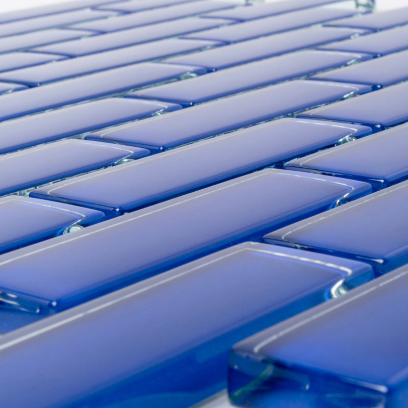1" x 3" Glass Brick Joint Mosaic Wall & Floor Tile, Cobalt Blue