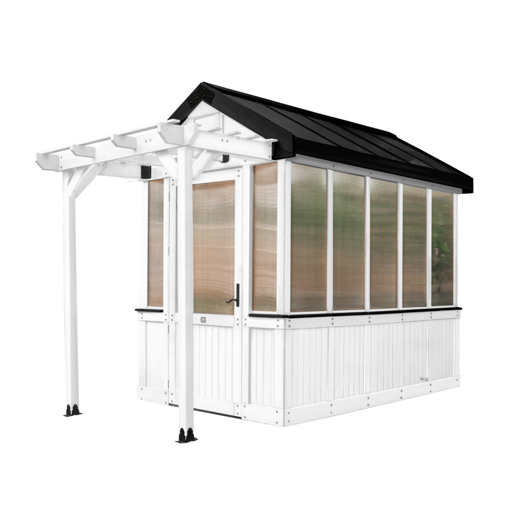 Backyard Discovery Bellerose 9' x 6' White Cedar Wood and Polycarbonate Walk-In Outdoor Greenhouse Kit with Pergola Backyard Discovery