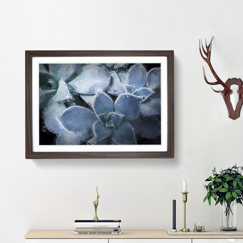 Pale Purple Succulent Plant in Abstract - Picture Frame Graphic Art Print, 48cm H x 65cm W x 2cm D, Walnut Framed