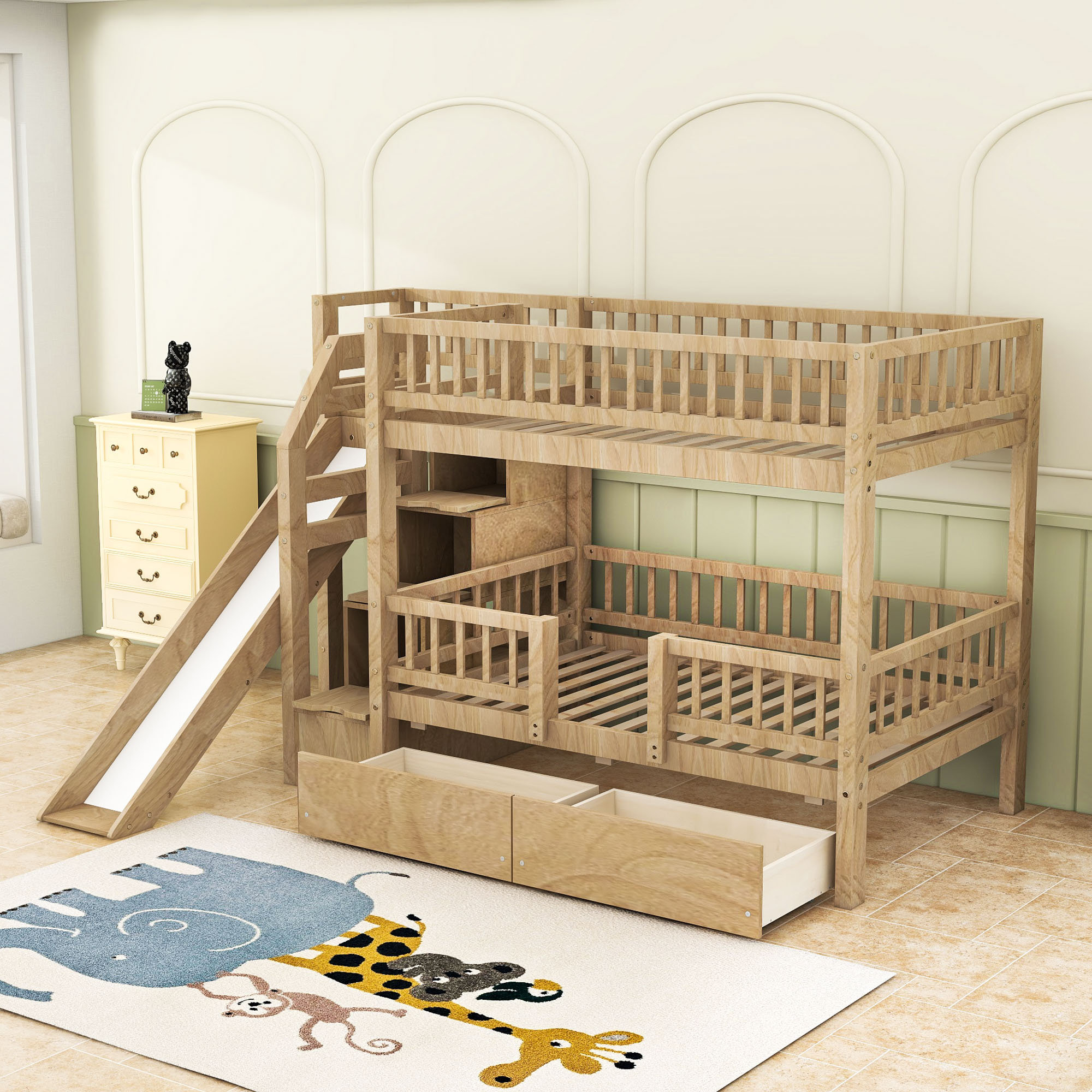 Harriet Bee Bunk Bed With Staircase, Slide And 2 Drawers - Wayfair Canada