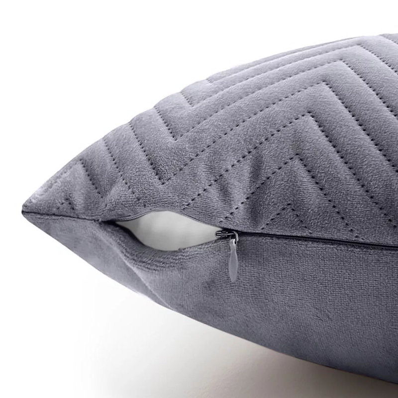 Luxury Chevron Embossed Quilted Pattern Velvet Cushion Cover Set (4-Pack) - Soft Throw Cushion Cover for Home Décor, Grey