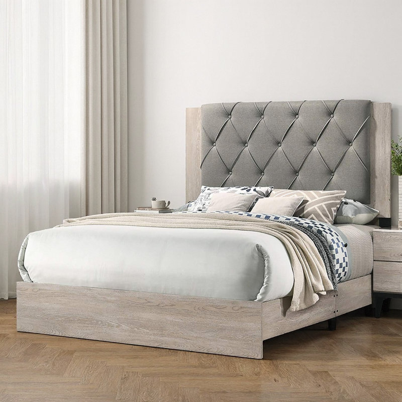 Queen Size Upholstered Bed with Tufted Headboard​