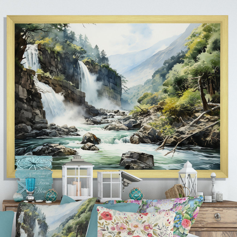 Cascading Dreams Columbia River, reproduction d'art sur toile, H 34 po x l 44 po x P 1,5 po, Cadre photo noir