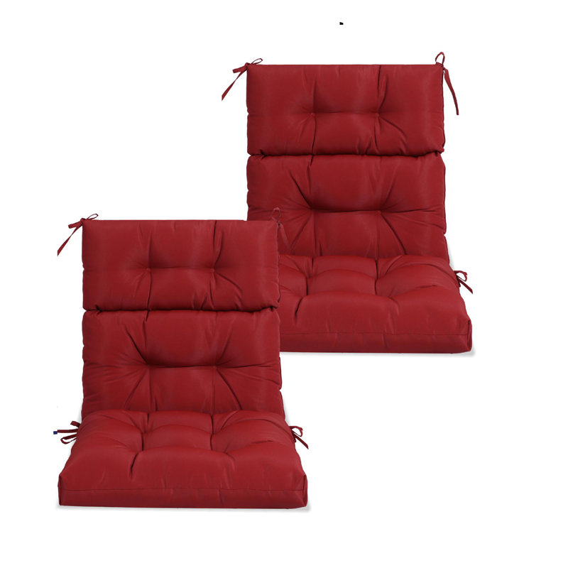 Coussin de chaise de patio à dossier haut 2 pièces avec capitonnage à boutons (coussin seulement), Rouge