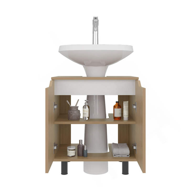 Armoire de rangement sous le lavabo en chêne naturel avec tablette ouverte