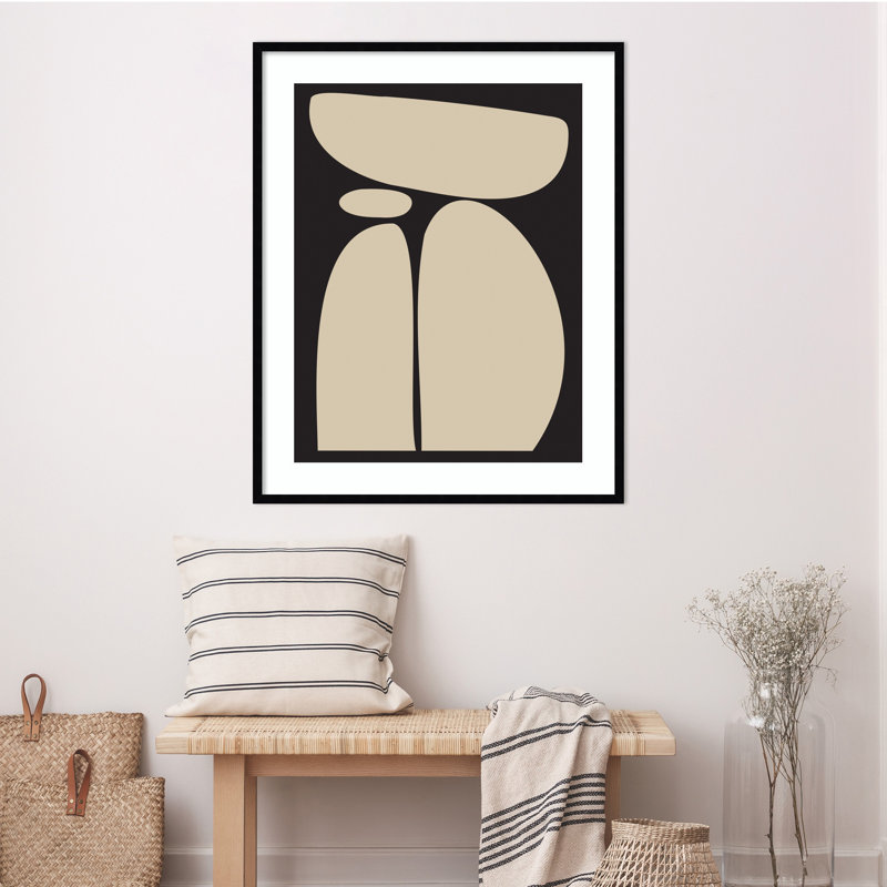 Balancing Zen Rocks Black And Tan by The Creative Bunch Studio, Black Framed, 41" H x 33" W