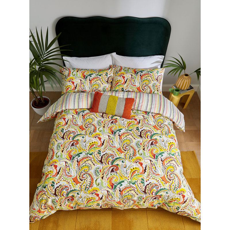 Penny Cotton Duvet Cover Set, Single Duvet Cover + 1 Pillowcase, Yellow
