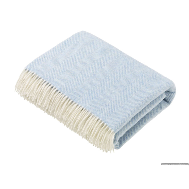 Merino Lambswool Throw/Blankets Woven Blanket, Blue Herringbone
