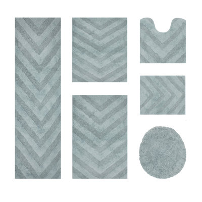Annaclara Premium 100% Cotton 1990 GSM 6-Piece Tufted Chevron Bath Rug Set with Non-Slip Spray Latex Backing, OEKO-TEX® Certified, Super Absorbent & Machine Washable, Blue