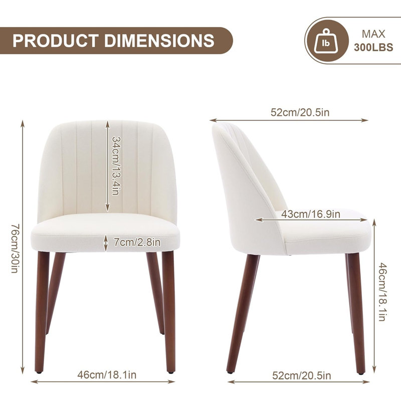 Ensemble de 6 chaises de salle à manger rembourrées, de style milieu du siècle, en lin beige, pouvant supporter jusqu'à 136 kg, idéales pour la cuisine, la salle à manger ou un restaurant.