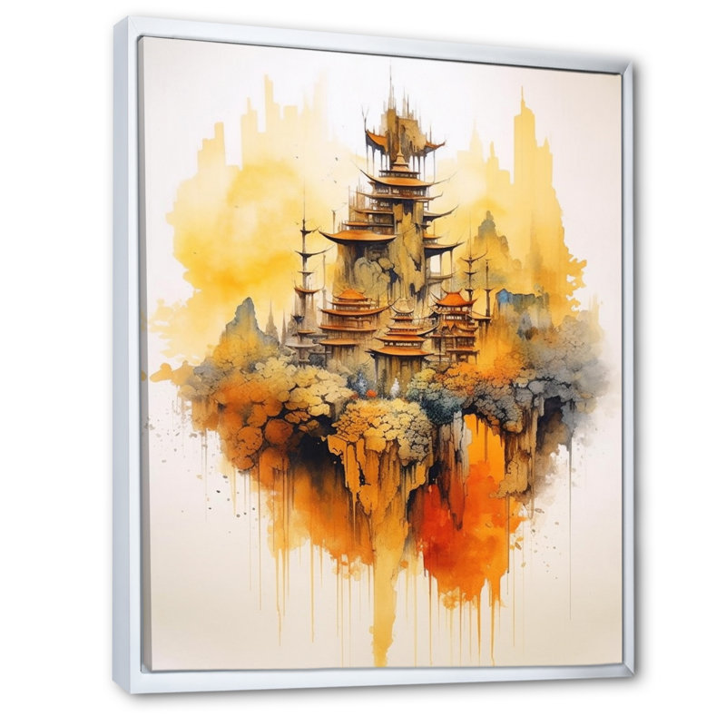 Impression sur toile majestueuse, paysages chinois I, H 20 po x l 12 po x P 1 po, Cadre flottant blanc
