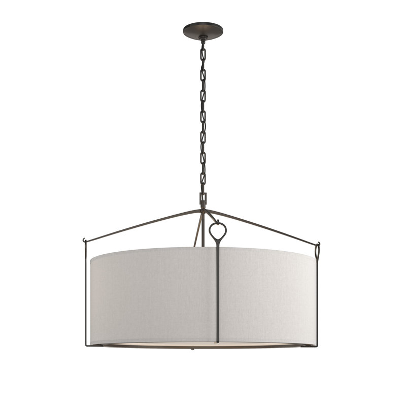 Bow 4 - Light Drum Chandelier, Black, Flax, 19.4" H x 30" W x 30" D