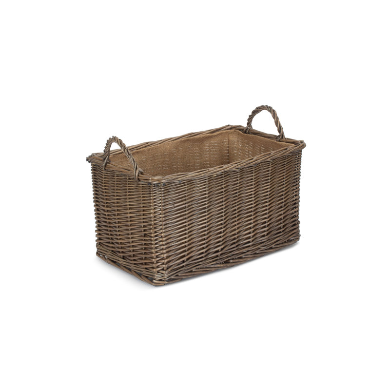 Small Rectangular Hessian Lined Wicker Storage Basket