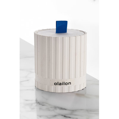 Elegant Amber Scented Candle in Concrete Holder, 3.1 x 3.4 inches | Eco-Friendly Paraffin & Soy Blend Wax, White Color | Perfect for Home Décor, Relaxation, and Gift-Giving | Stylish Ribbon Design