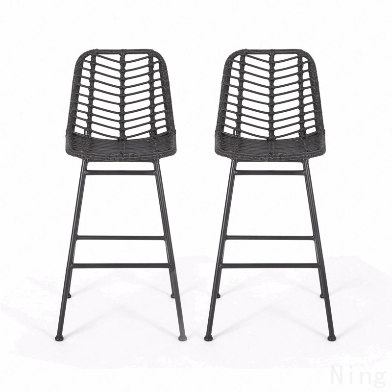Tabourets de bar d'extérieur en osier (ensemble de 2), Gris