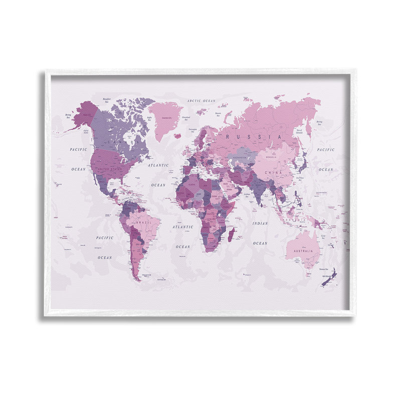 Art giclée sur carte du monde détaillée par Urban Epiphant, Giclée encadrée blanc bord de mer, H 11 po x l 14 po