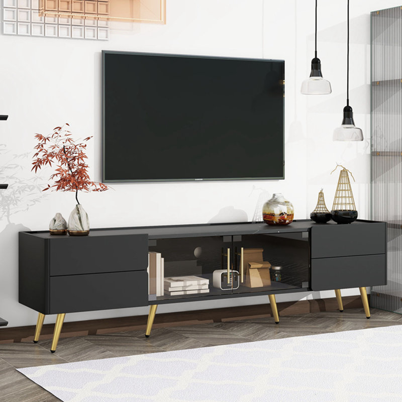 Meuble audio-vidéo avec 4 tiroirs et 1 armoire, Noir
