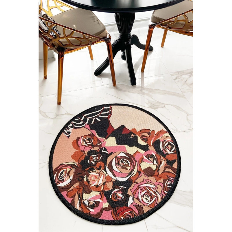Rose Printed Round Carpet, Round 3'4"