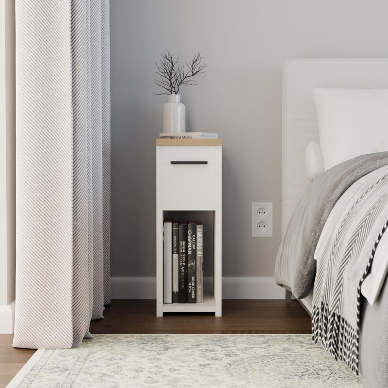 20cm W Manufactured Wood Bedside Table, White/Brown
