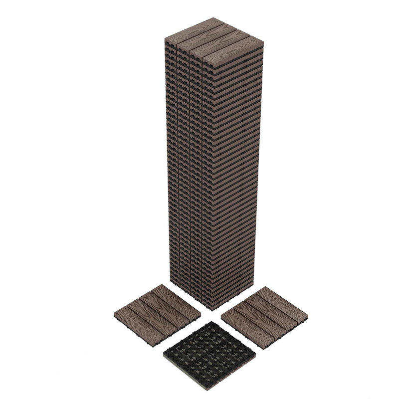Carreaux de terrasse à emboîtement 12 x 12 po, composite imperméable, balcon extérieur, café, 48 pièces