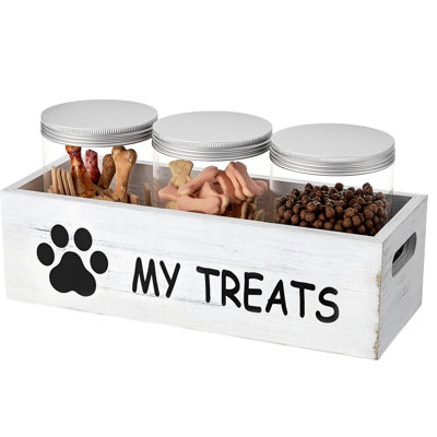 Contenant à gâteries pour comptoir pour chien - rangement pour nourriture pour chien avec 3 pots. Blanc
