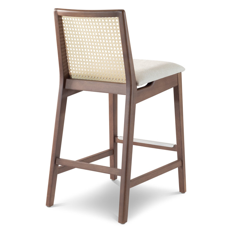 Modern Brazilian Nardia Cane Bar Stool, Light Gray/Nogal/Natural, Counter Stool (25.5" Seat Height)