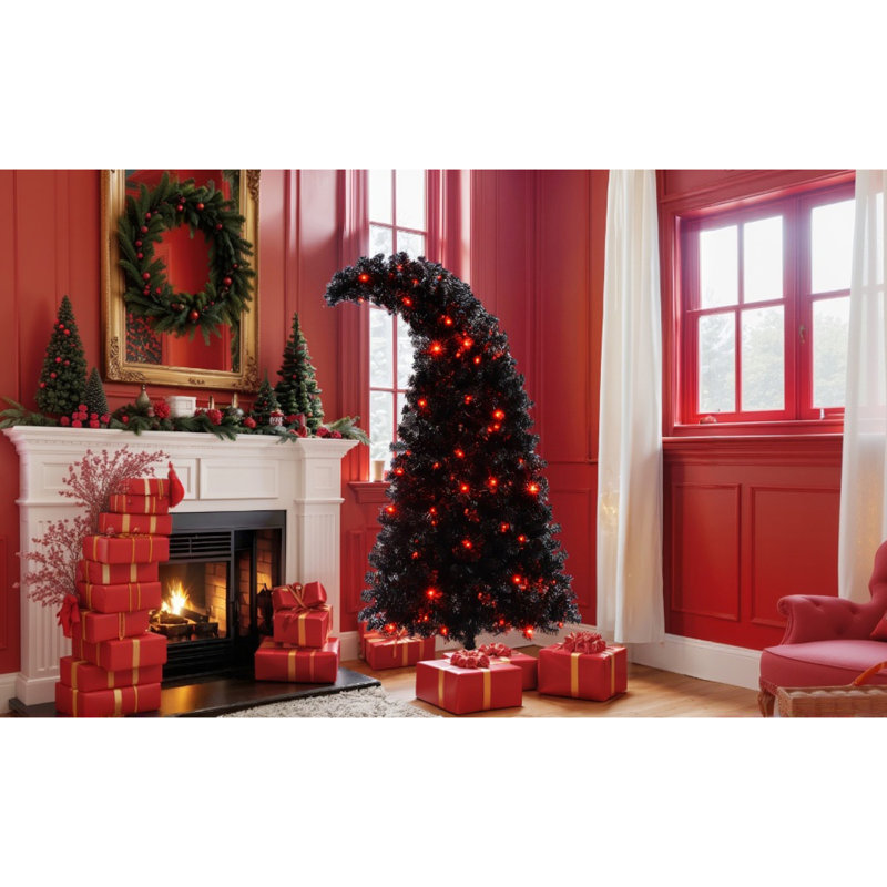Arbre de Noël artificiel 6 pi avec lumières DEL et forme de chapeau de père Noël courbé
