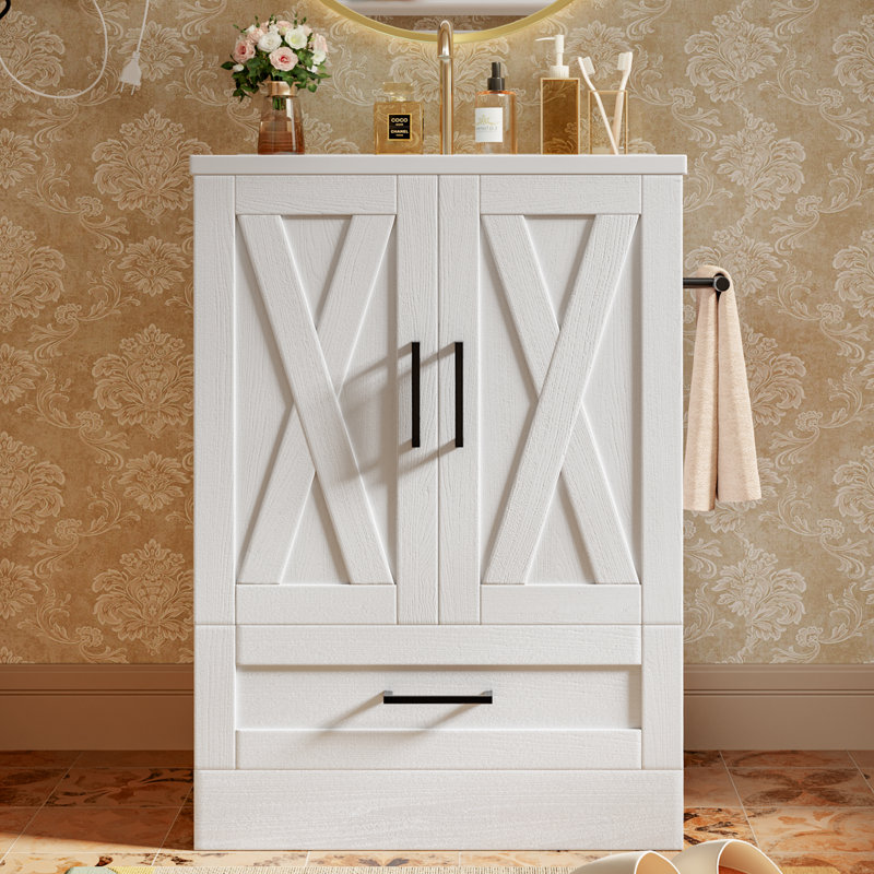 Meuble-lavabo 24 po avec lavabo et tiroir, Blanc