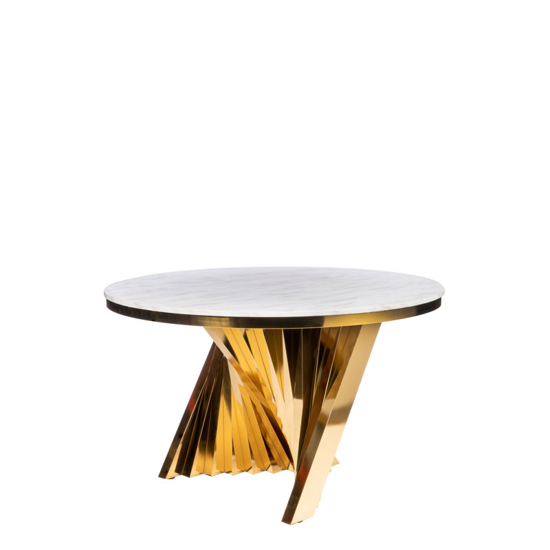 Hatten Round Marble Dining Table Set with Sculptural Base and 6 Upholstered Velvet Chairs – 7-Piece Modern Glam Dining Set