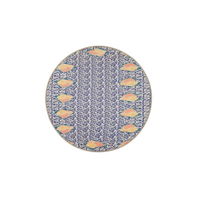 Orange Daisy Embroidered Washable Woven Base Decorative Rug