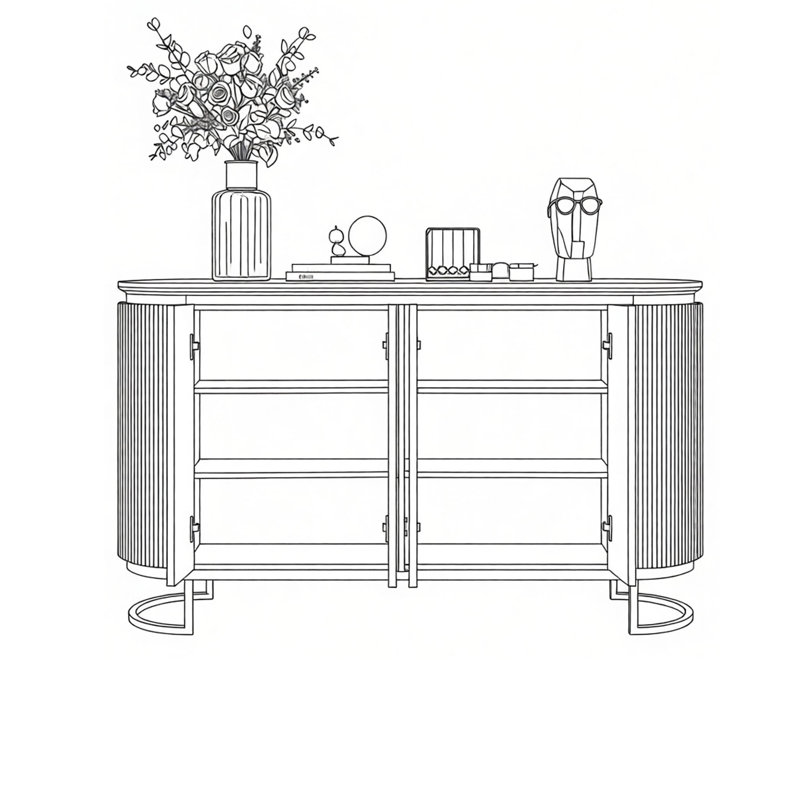 Modern elliptical fashion large-capacity sideboard, Green/White