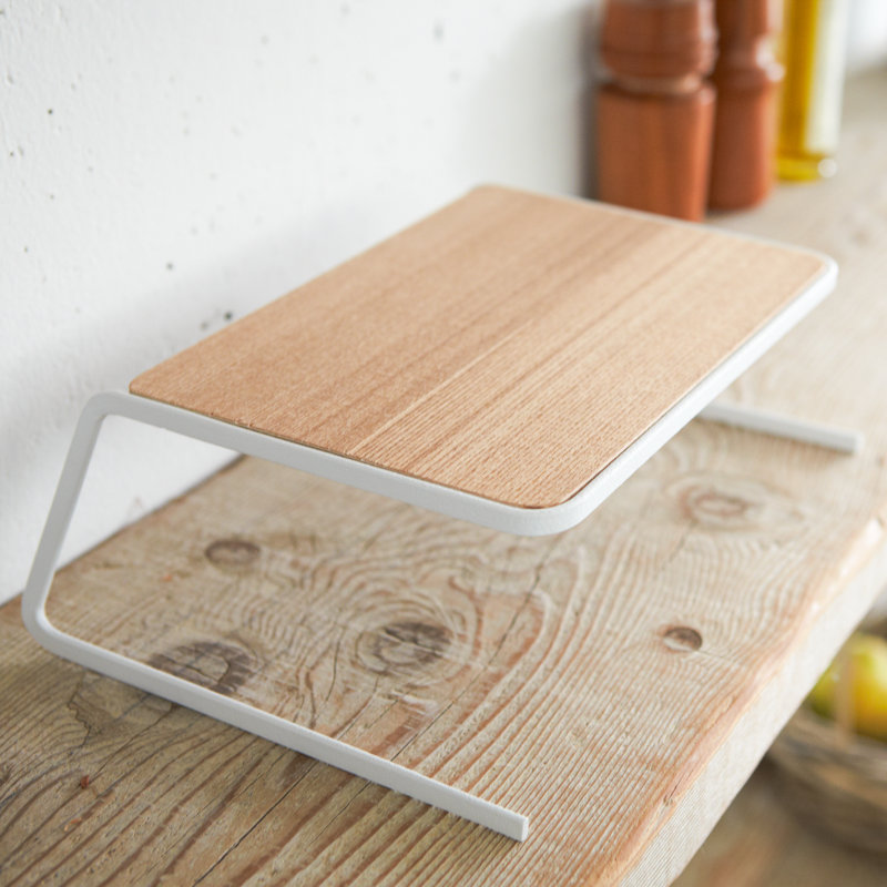 White Steel and Wood Small Dish Riser