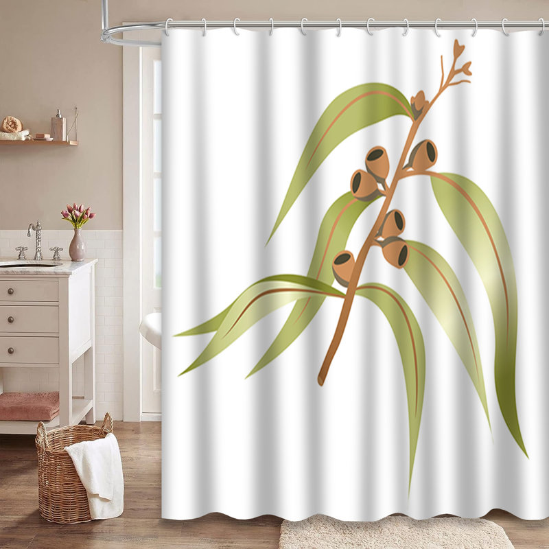 Eucalyptus Leaves Nature Branch Twig Shower Curtain with 12 Hooks, L 72 po x l 72 po