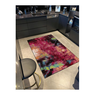 Tapis lavable mauve à motif tissé pastel