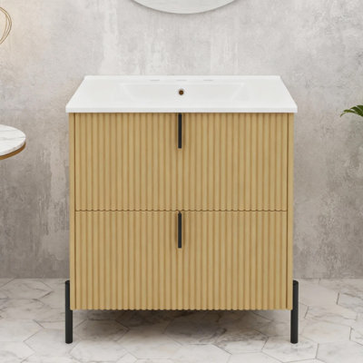 30" Bathroom Vanity with Ceramic Sink, Natural