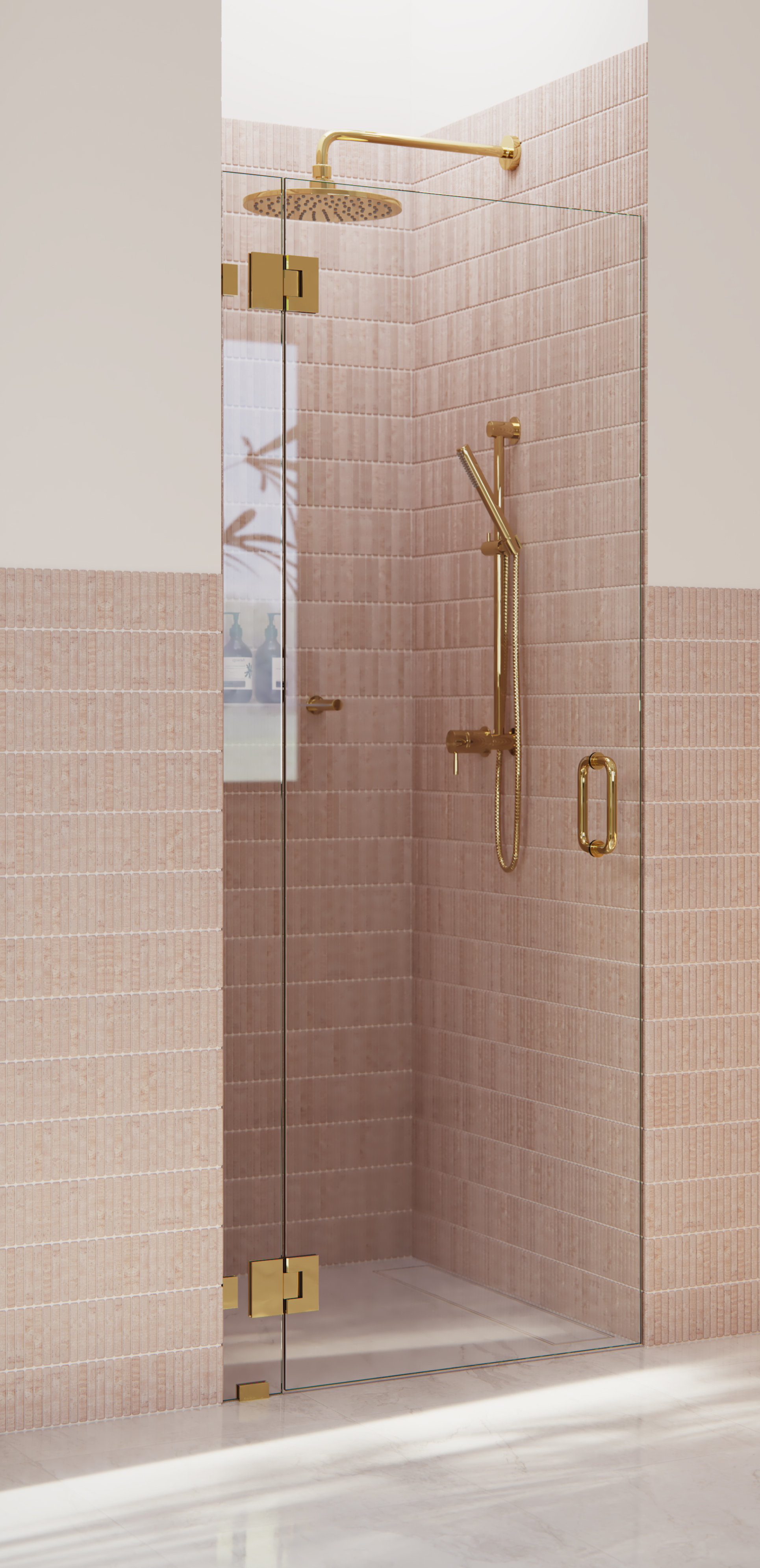 ANGELES HOME 34 in. W x 72 in. H Pivot Frameless Shower Door in Matte Black with Pattern Glass