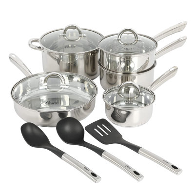 Batterie de cuisine 12 pièces en acier inoxydable avec base en aluminium