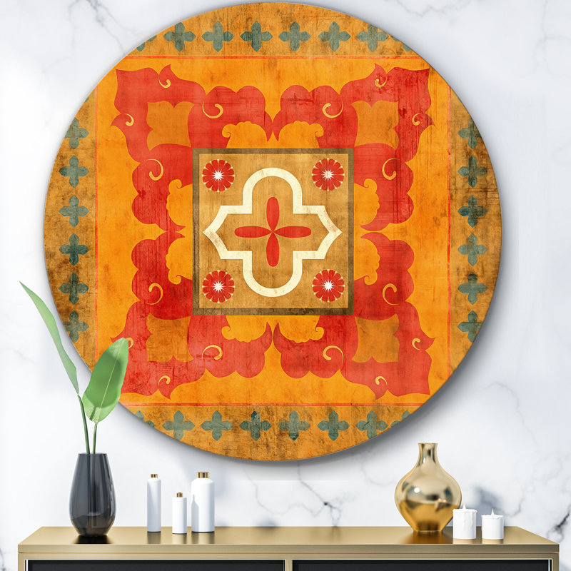 « marocain orange tiles collage ii »-impression sur cercle métallique, H 36 po x l 36 po