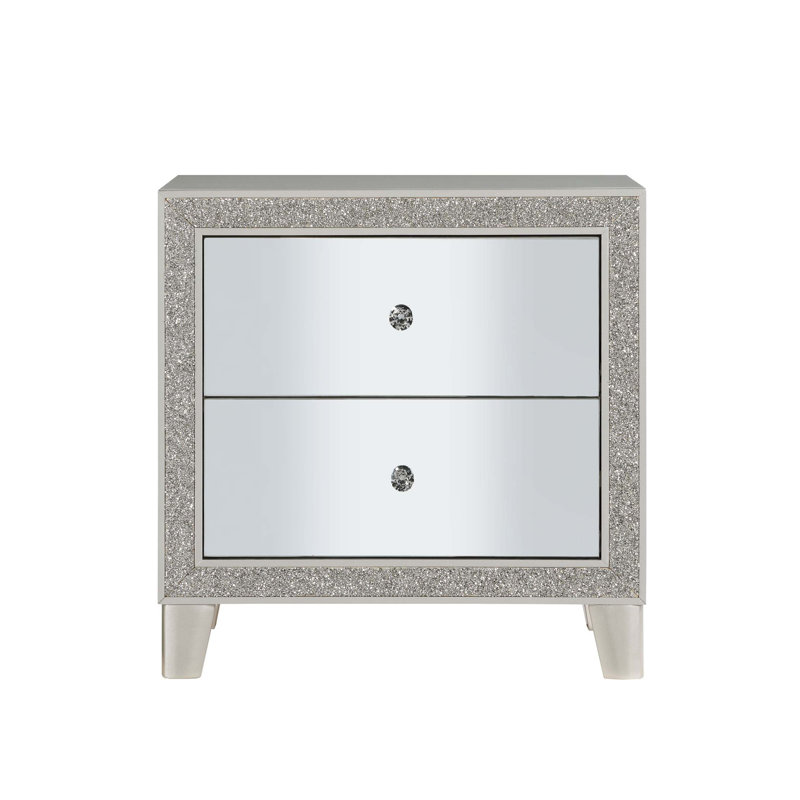 Table de chevet 1 pièce Glam Style avec 2 tiroirs en miroir