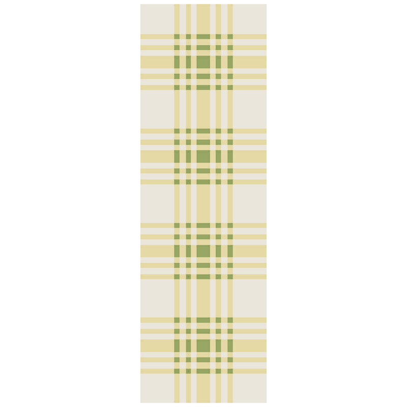 Tapis jaune chartreuse en laine tissé à plat à la main Happy Cottage, Tapis de couloir 2 pi 6 po x 8 pi