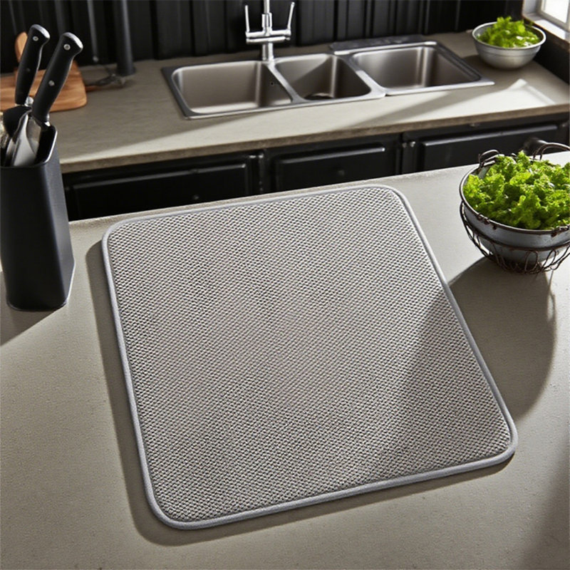 Tapis de vaisselle pour la vaisselle en microfibre absorbant la vaisselle, Gris