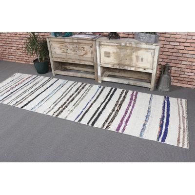 Tapis de couloir en chanvre tissé à la main style turc Kilim style Oushak rétro pour escalier en blanc