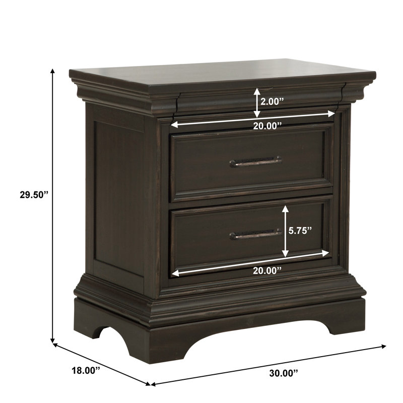 Brown Acacia Veneer 2-Drawer Nightstand with Rubberwood Legs
