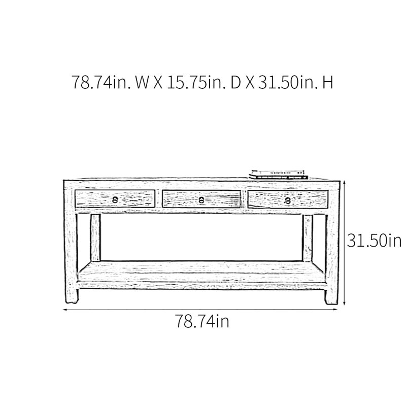 Console champêtre rétro, H 31,5 po x l 78,74 po x P 15,75 po